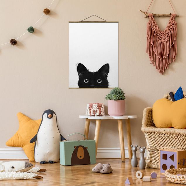 Quadros famosos Illustration Black Cat On White Painting