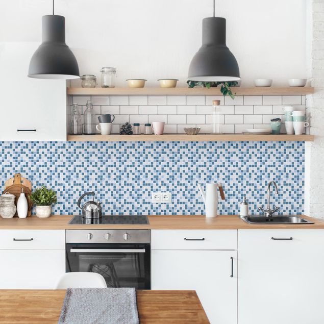 painel anti salpicos cozinha Mosaic Tiles Blue Gray