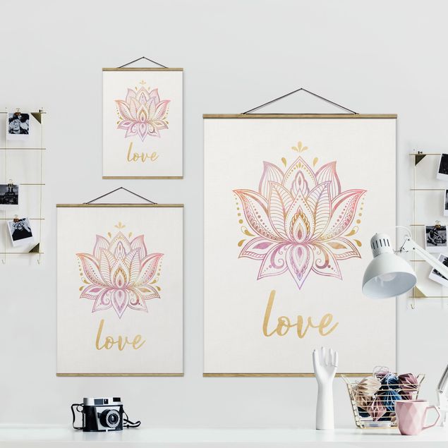 quadro de tecido para parede Mandala Namaste Lotus Set Gold Light Pink