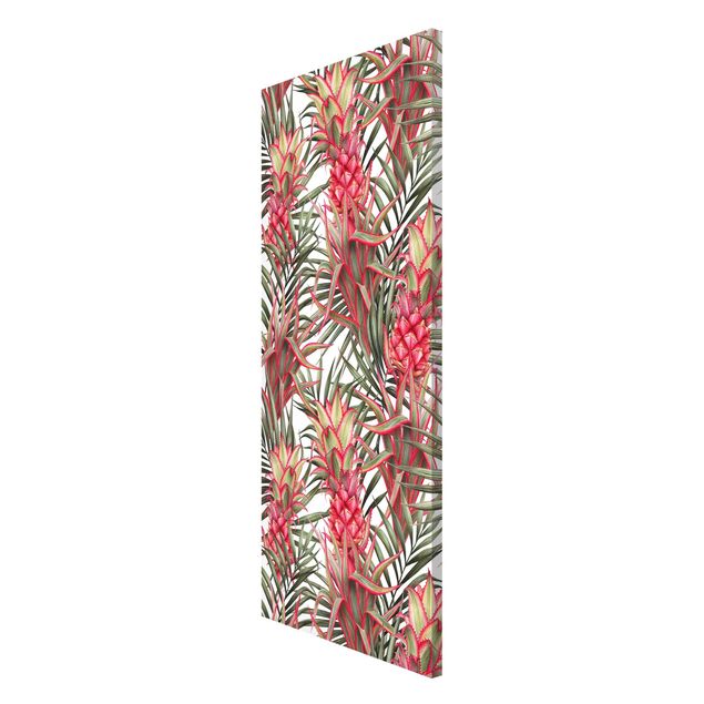 Quadros florais Red Pineapple With Palm Leaves Tropical