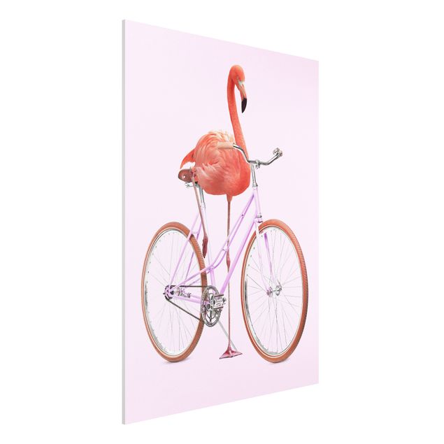 decoraçao para parede de cozinha Flamingo With Bicycle
