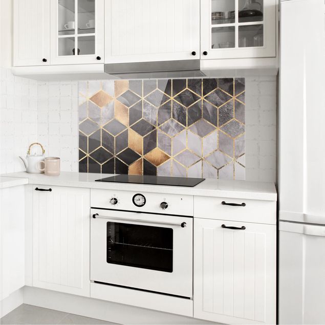 Painel anti-salpicos de cozinha padrões Black And White Golden Geometry