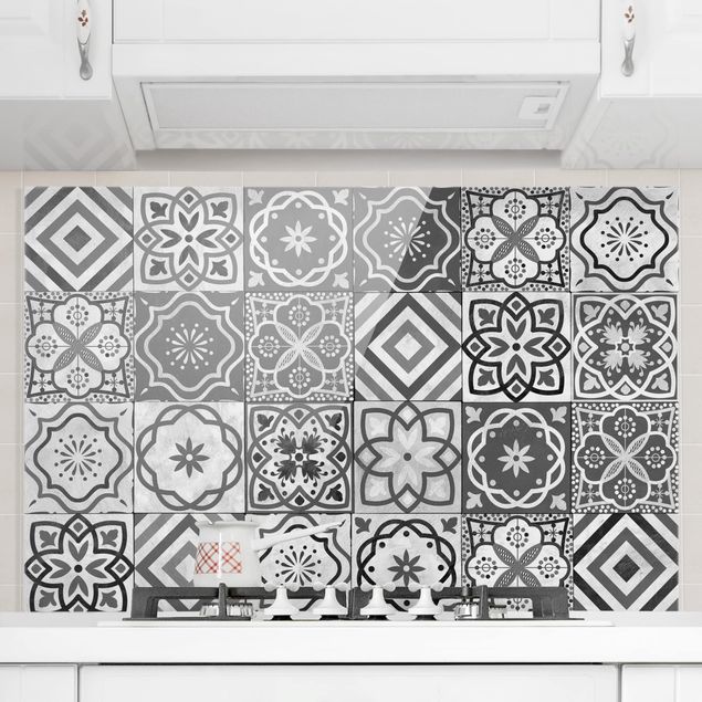 decoraçoes cozinha Mediterranean Tile Pattern Grayscale