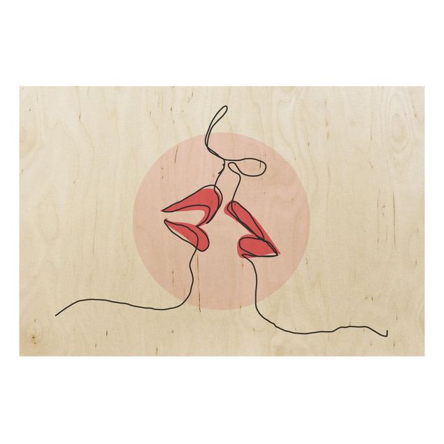 Quadros em madeira Lips Kiss Line Art