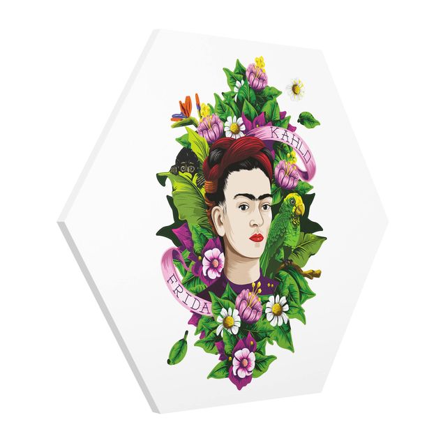 quadros flores Frida Kahlo - Frida, Monkey And Parrot