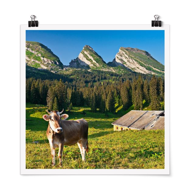 Quadros árvores Swiss Alpine Meadow With Cow