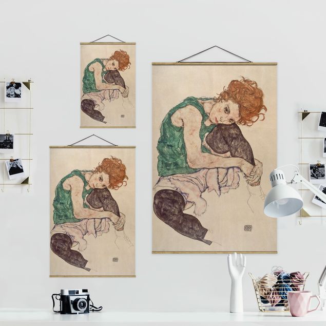 quadros decorativos para sala modernos Egon Schiele - Sitting Woman With A Knee Up