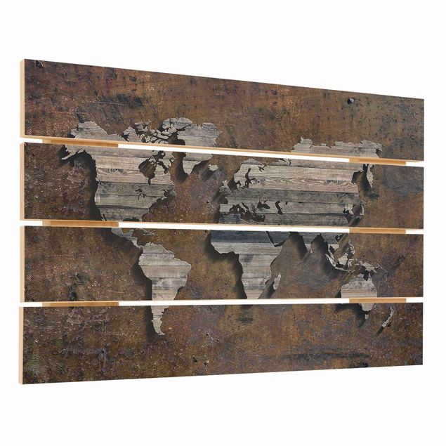 Quadros em madeira Wooden Grid World Map
