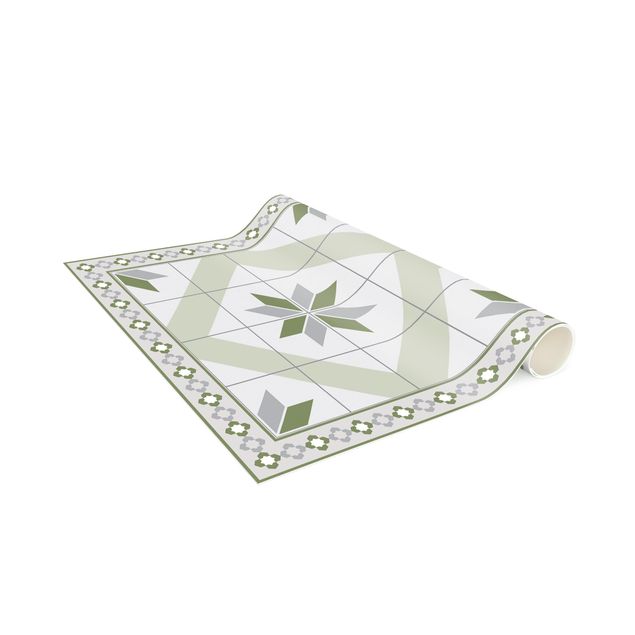 Tapetes modernos Geometrical Tiles Rhombic Flower Olive Green With narrow Border