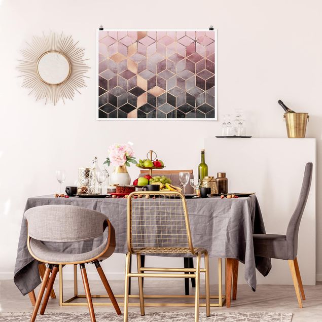 Posters quadros famosos Pink Grey Golden Geometry