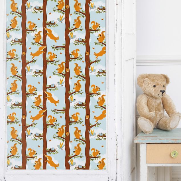 Películas autocolantes peitoril Cute Kids Pattern With Squirrels And Baby Birds