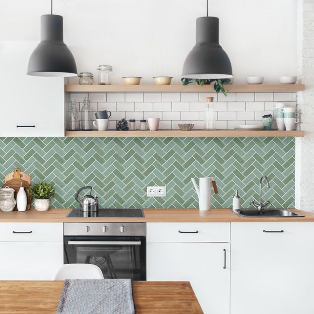 Backsplash de cozinha imitação azulejos Fish Bone Tiles - Green