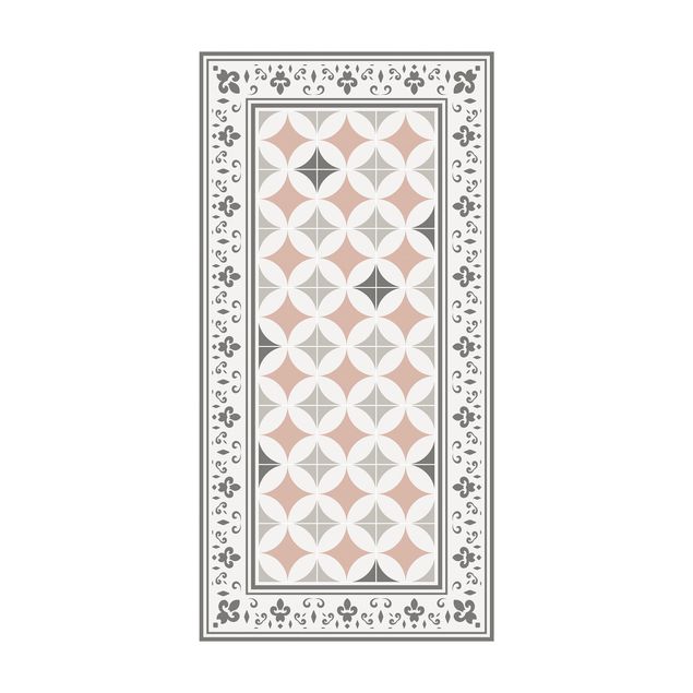 Tapetes imitação azulejos Geometrical Tiles Circular Flowers Orange With Border