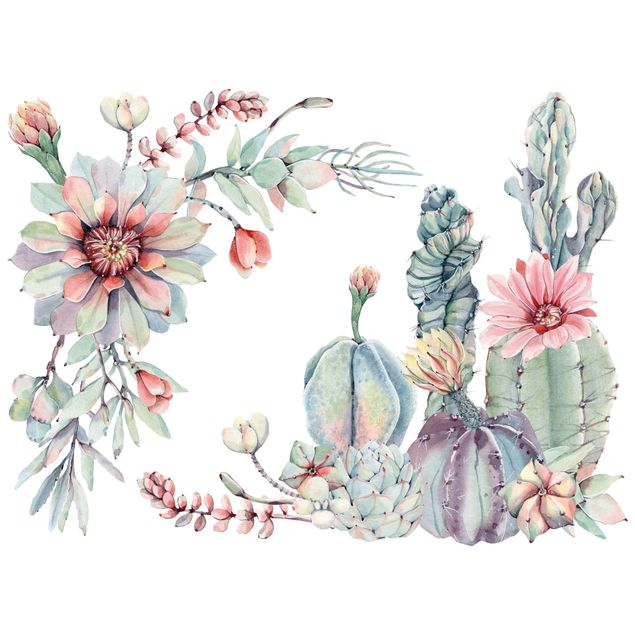 Autocolantes parede Watercolour Cactus Flower Ornament XXL