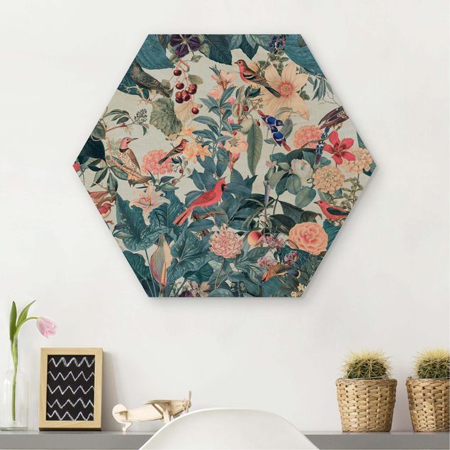 decoraçao para parede de cozinha Vintage Collage - Bird Garden