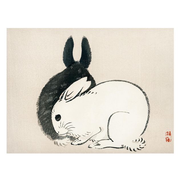 Quadros magnéticos animais Asian Vintage Drawing Two Bunnies