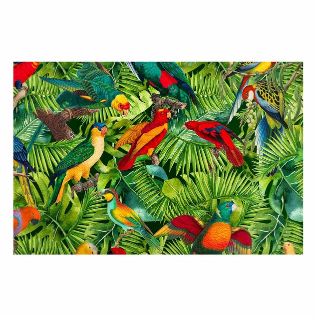 Quadros selva Colourful Collage - Parrots In The Jungle