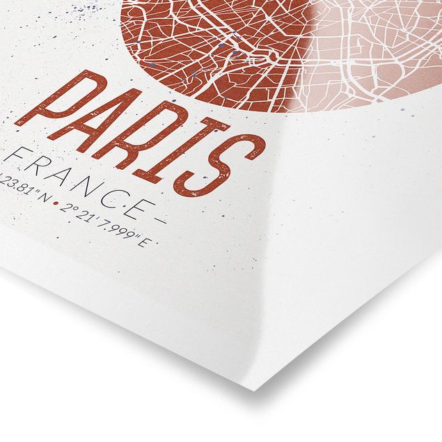 Quadros vermelhos City Map Paris - Retro