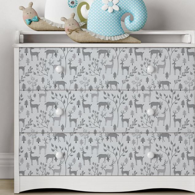 decoração para quartos infantis Sweet Deer Pattern In Different Shades Of Grey
