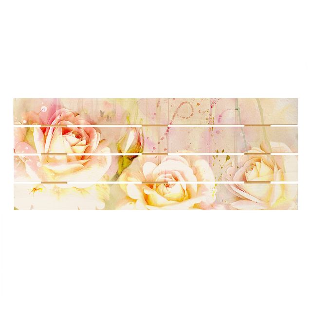quadro de madeira para parede Watercolour Flowers Roses