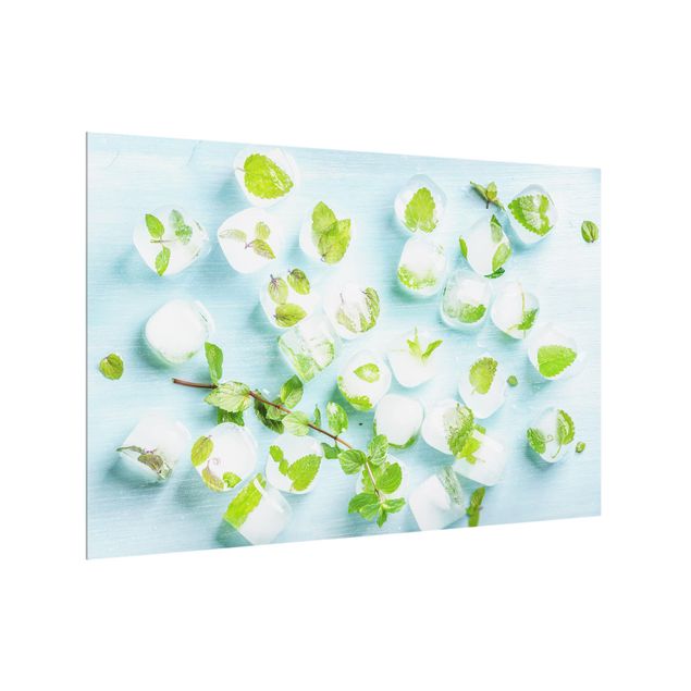 painéis antisalpicos Ice Cubes With Mint Leaves