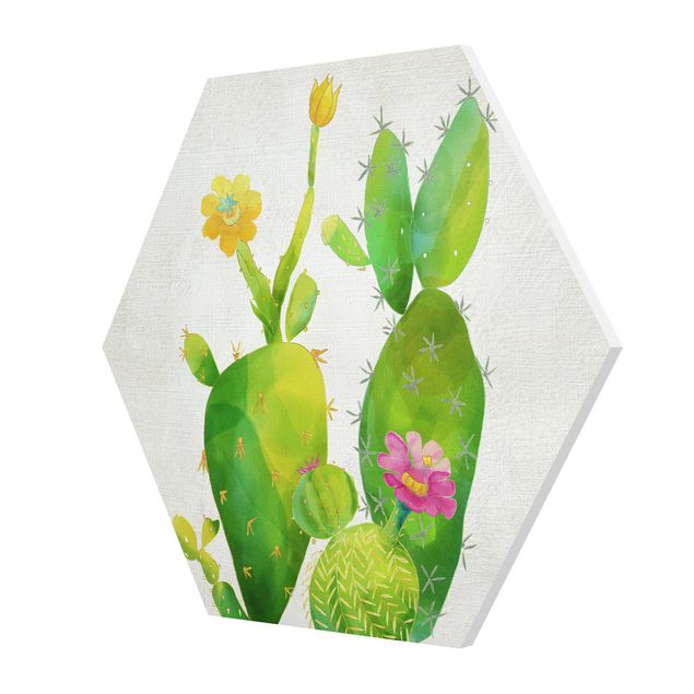 Quadros em amarelo Cactus Family In Pink And Yellow