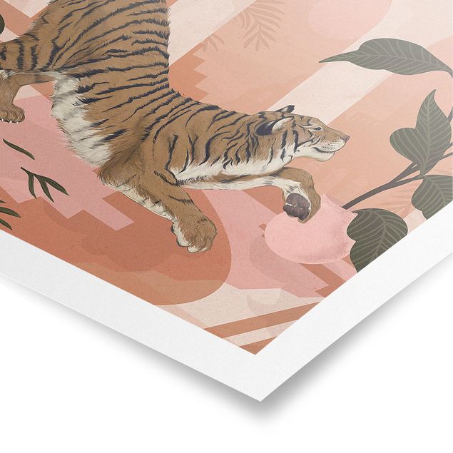 Quadros famosos Illustration Tiger In Pastel Pink Painting