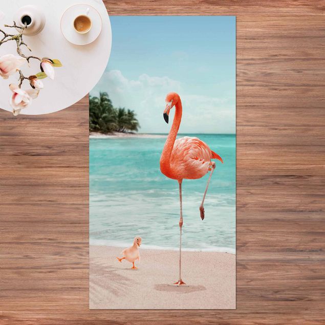 Tapete para varandas Beach With Flamingo
