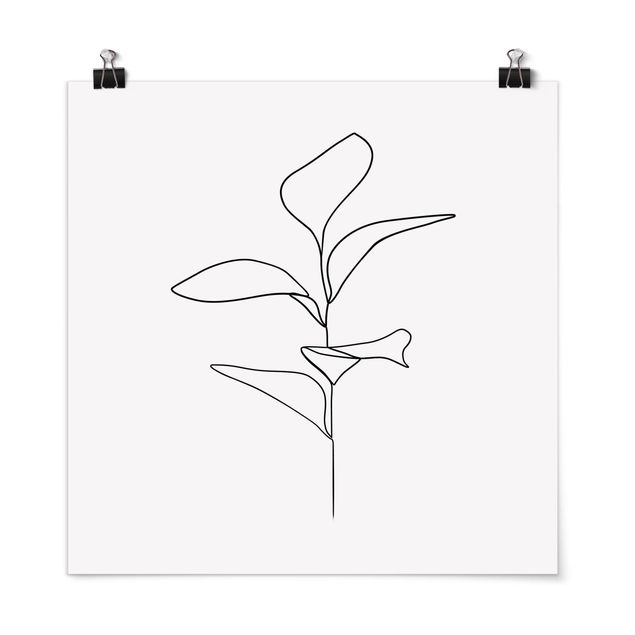 Posters flores Line Art Plant Leaves Black And White