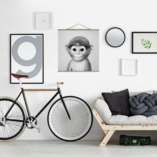 quadros modernos para quarto de casal Baby Monkey Anton Black And White
