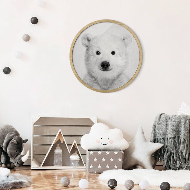 Quadros com moldura em preto e branco Baby Polar Bear Emil Black And White