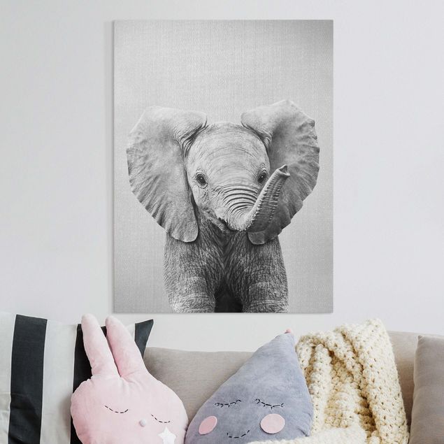 Telas decorativas elefantes Baby Elephant Elsa Black And White