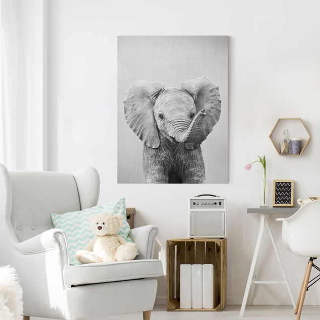 Decoração para quarto infantil Baby Elephant Elsa Black And White