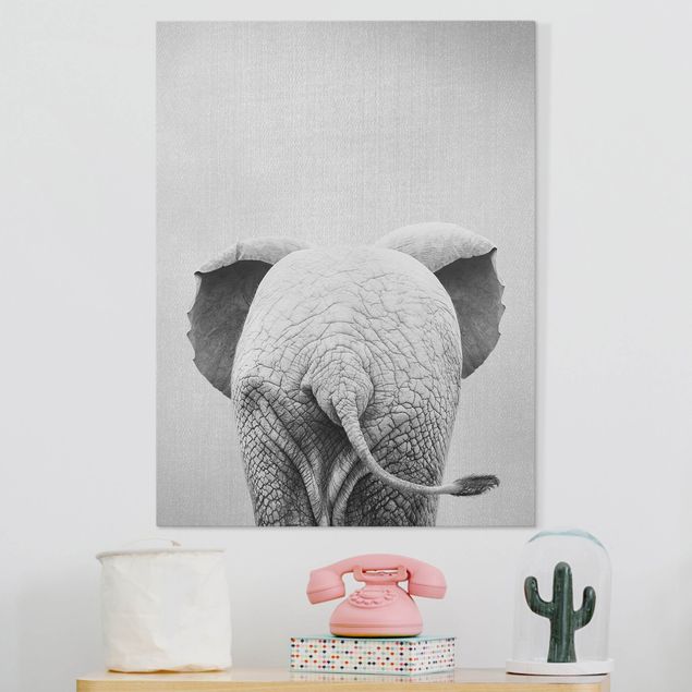 Telas decorativas elefantes Baby Elephant From Behind Black And White