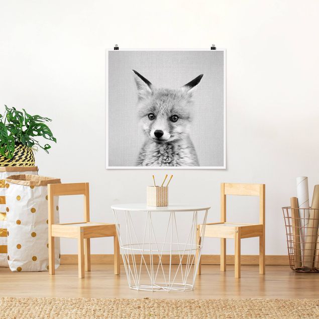 Posters animais Baby Fox Fritz Black And White