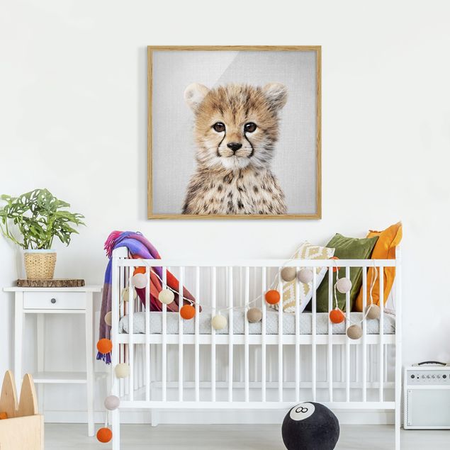 Quadros com moldura em preto e branco Baby Cheetah Gino