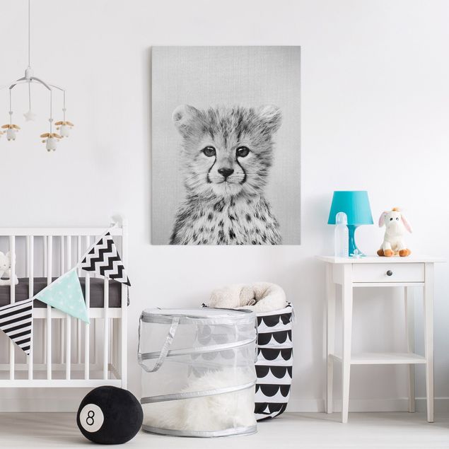 Telas decorativas em preto e branco Baby Cheetah Gino Black And White