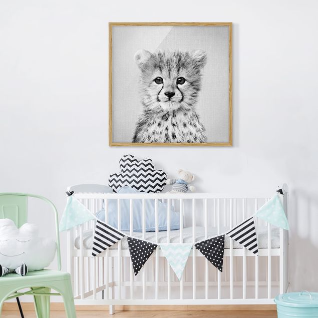 Quadros com moldura em preto e branco Baby Cheetah Gino Black And White
