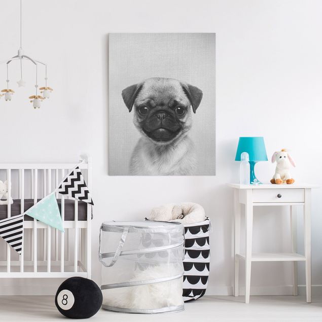 Telas decorativas cães Baby Pug Moritz Black And White