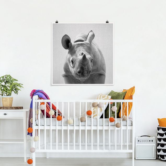 Posters animais Baby Rhinoceros Nina Black And White