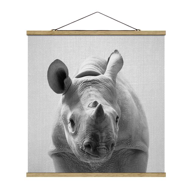 quadros decorativos para sala modernos Baby Rhinoceros Nina Black And White
