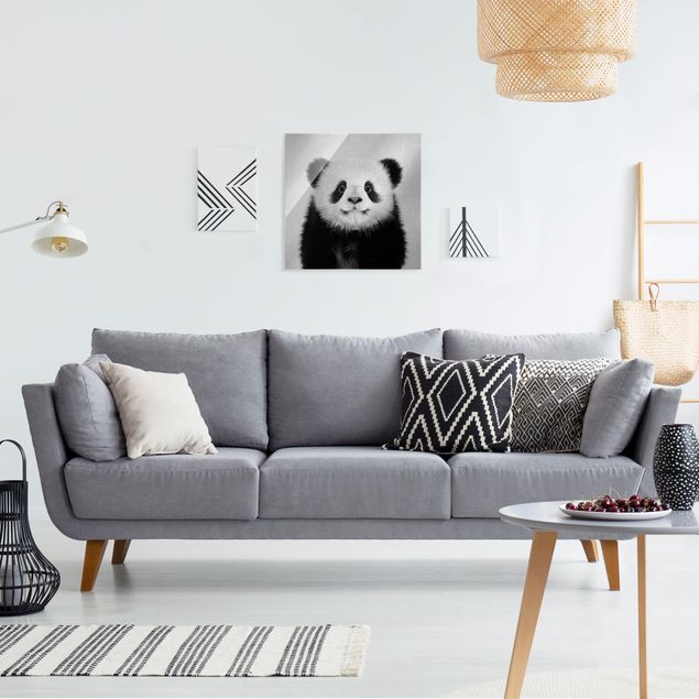 Quadros em vidro em preto e branco Baby Panda Prian Black And White
