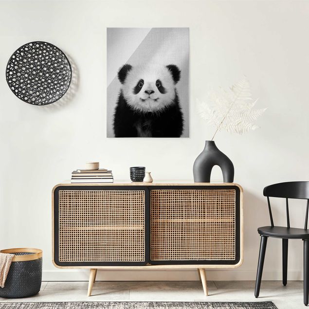 Quadros em vidro em preto e branco Baby Panda Prian Black And White