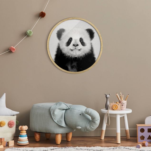 Quadros redondos Baby Panda Prian Black And White