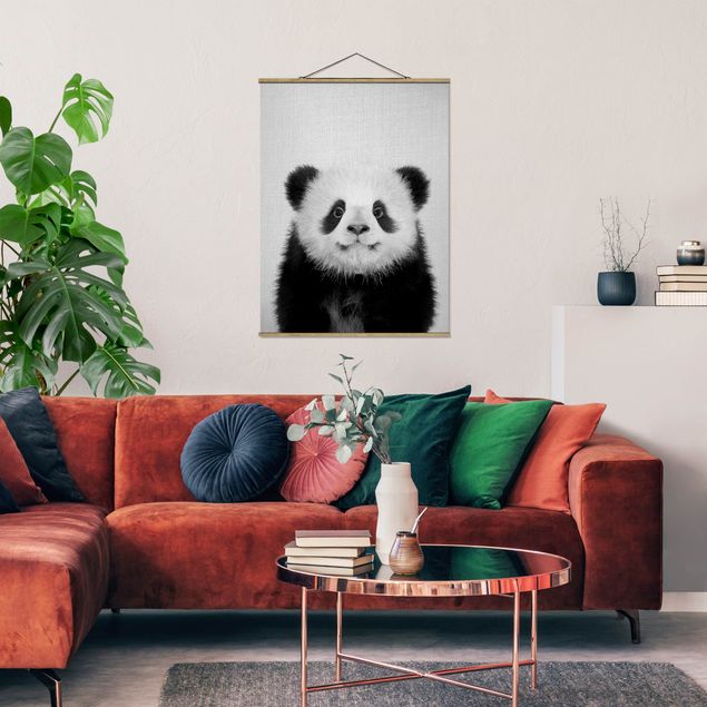 quadros decorativos para sala modernos Baby Panda Prian Black And White