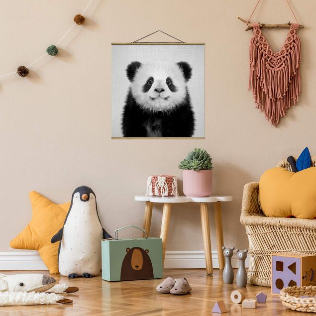 quadros decorativos para sala modernos Baby Panda Prian Black And White
