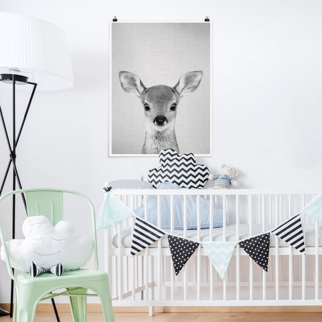 Posters animais Baby Roe Deer Romy Black And White