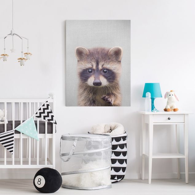 Telas decorativas em preto e branco Baby Raccoon Wicky