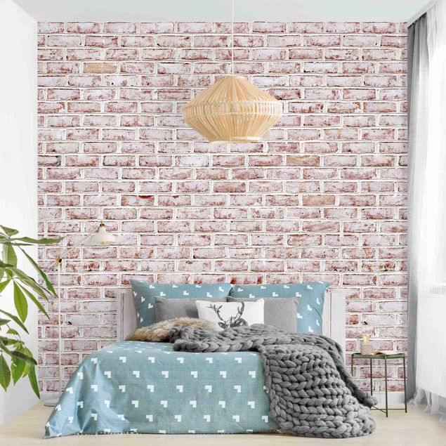papel parede vintage Brick Wall Shabby Painted White