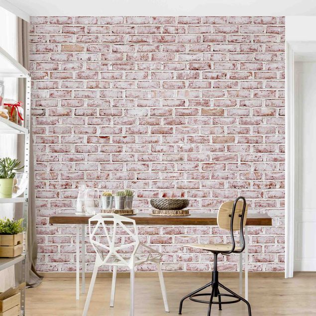 papel de parede imitando pedrinhas Brick Wall Shabby Painted White